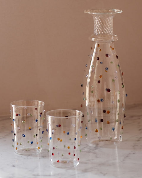 Pom Glass Water Carafe Multicoloured Dots Issy Granger Pom Water Tumblers