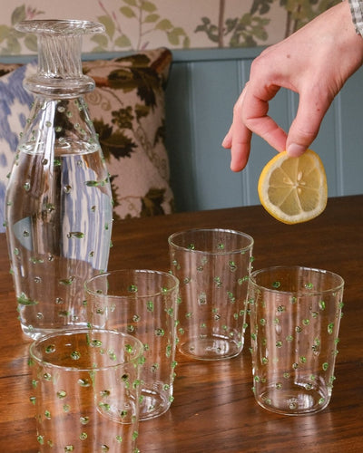 Pom Glass Water Tumblers Green Set of Four Issy Granger Green Glass Pom Water Carafe 