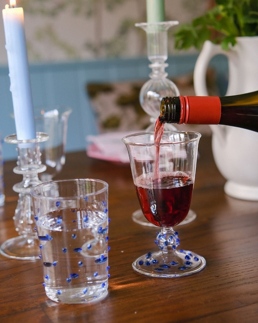 Blue Pom Wine Glass - Set of Six