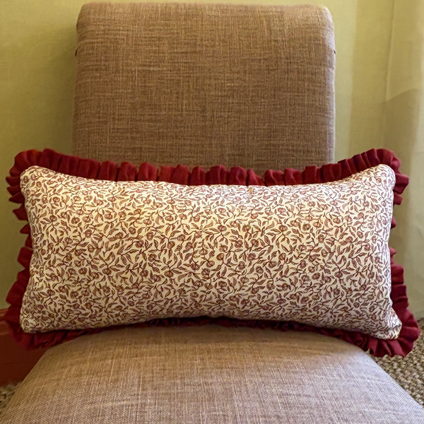 Pomegranate Print Cushion in Marsala with Anniversary Volga Red Frill
