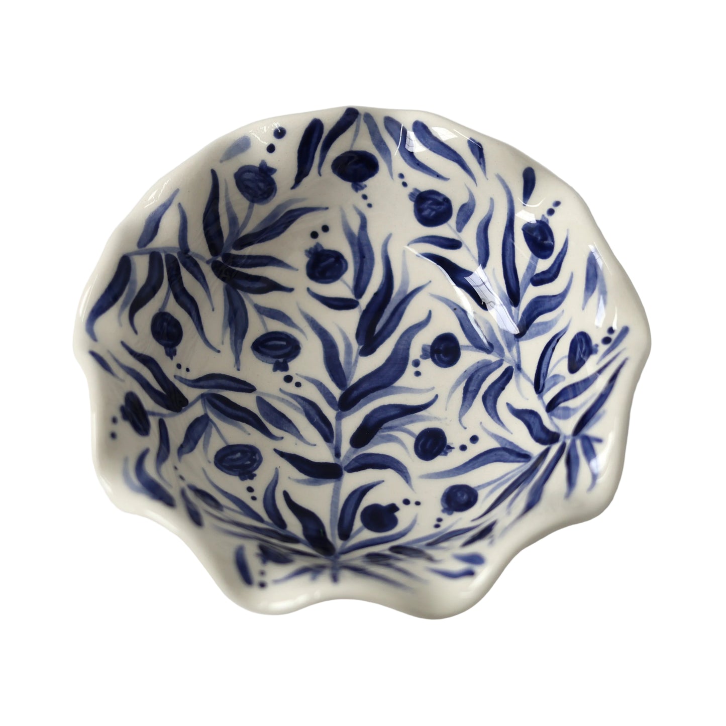 Hand Painted Pomegranate Scalloped Bowl - Deep Blue