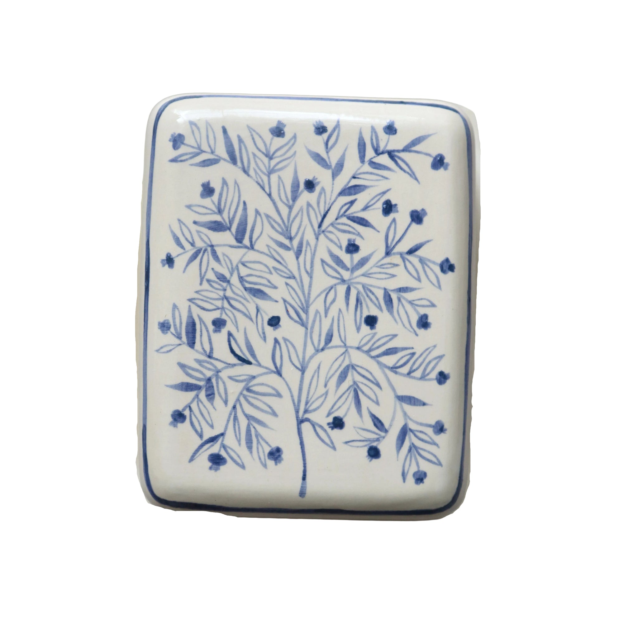 Hand Painted Pomegranate Tree Butter Dish - Blue