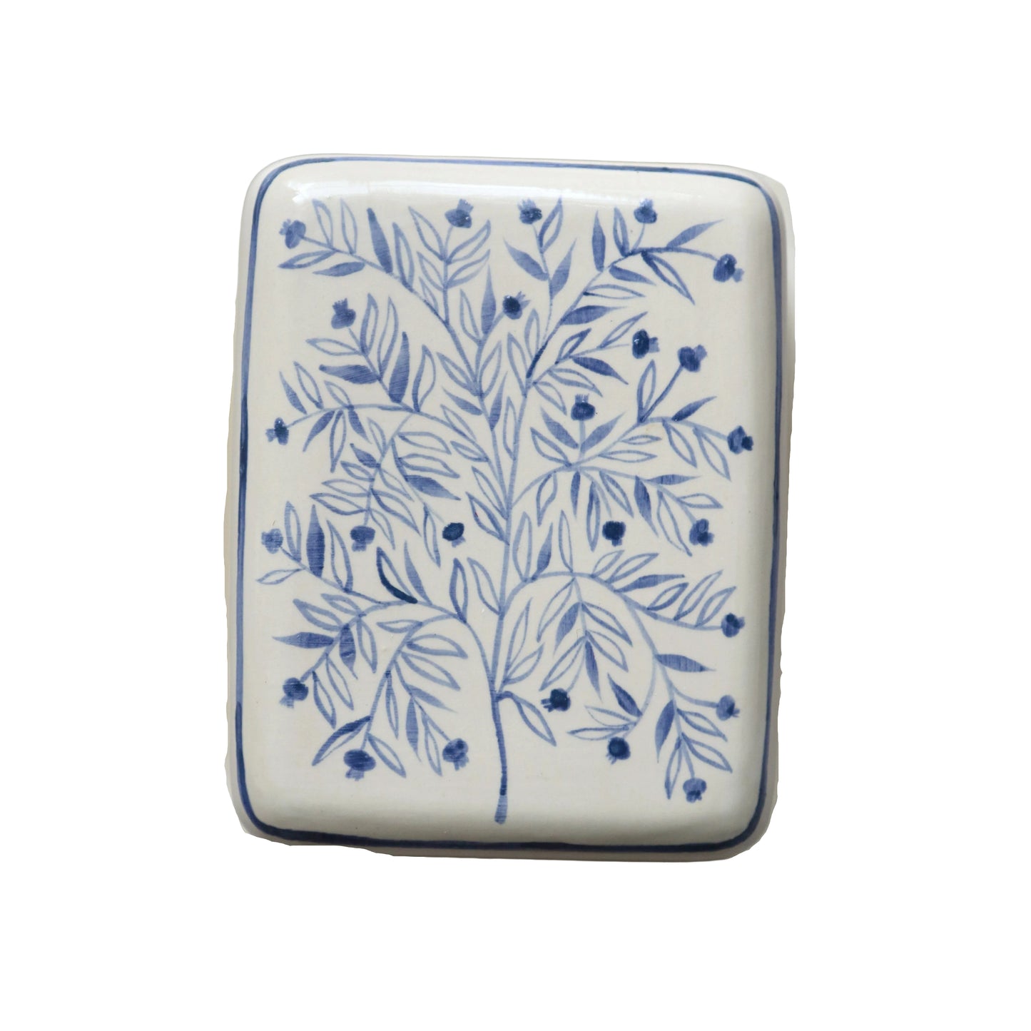 Hand Painted Pomegranate Tree Butter Dish - Blue