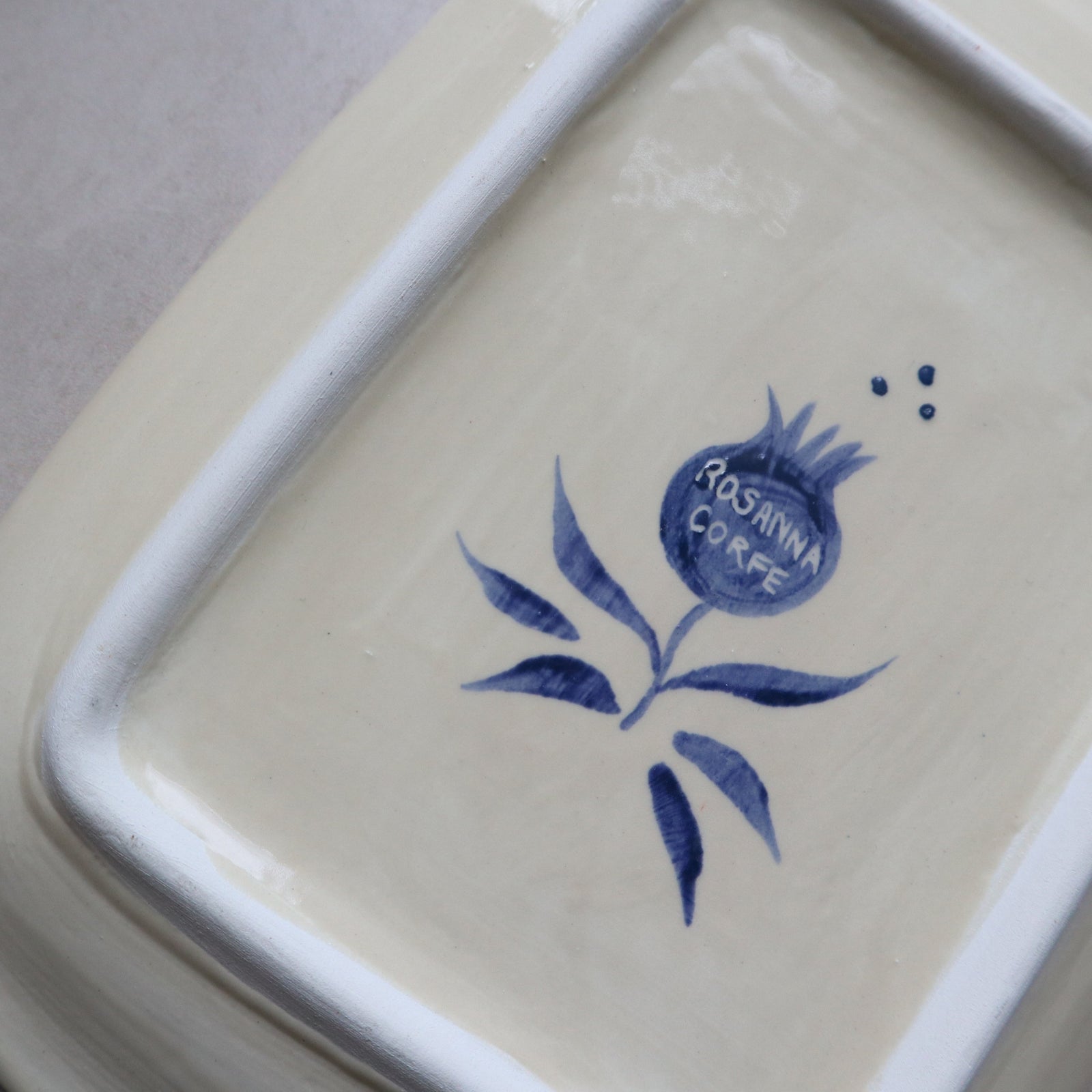 Hand Painted Pomegranate Tree Butter Dish - Blue
