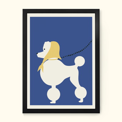 Blue wall art. Retro poodle illustration. 