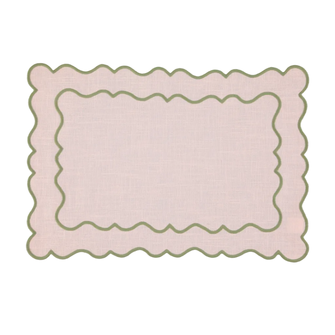 Scalloped Placemat, Baby Pink and Green