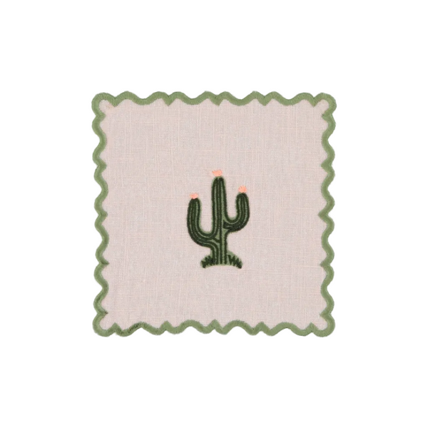 Cocktail Napkin Ondulado Baby Pink with Cactus Green