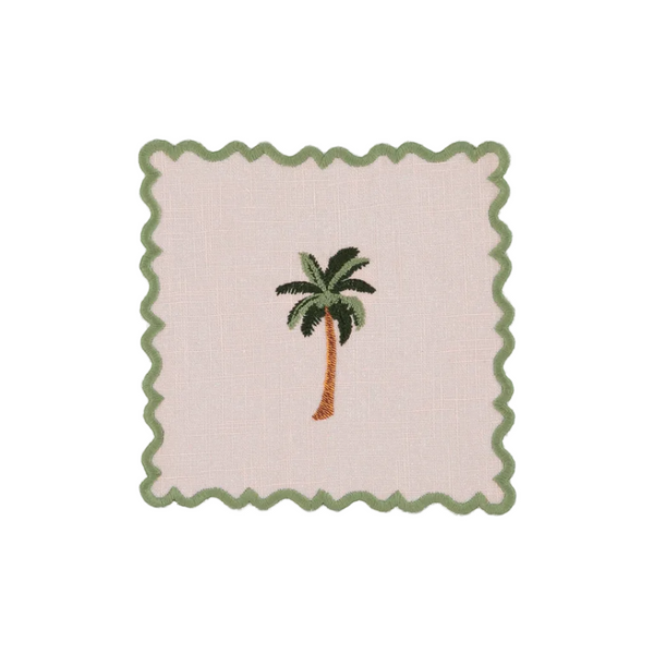 Cocktail Napkin Ondulado Baby Pink with Palm Green