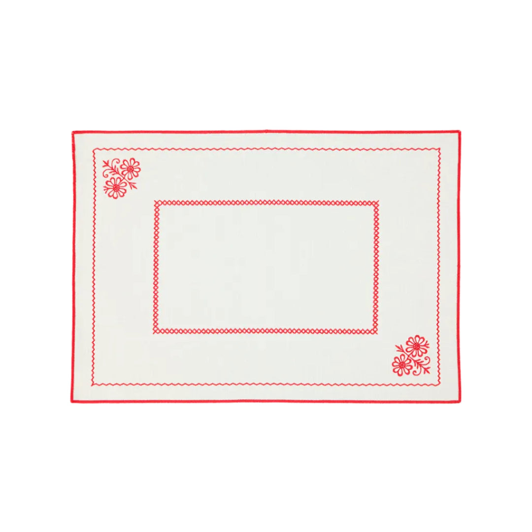 Berço Placemat, White and Red, Premium Linen-and-Cotton Blend