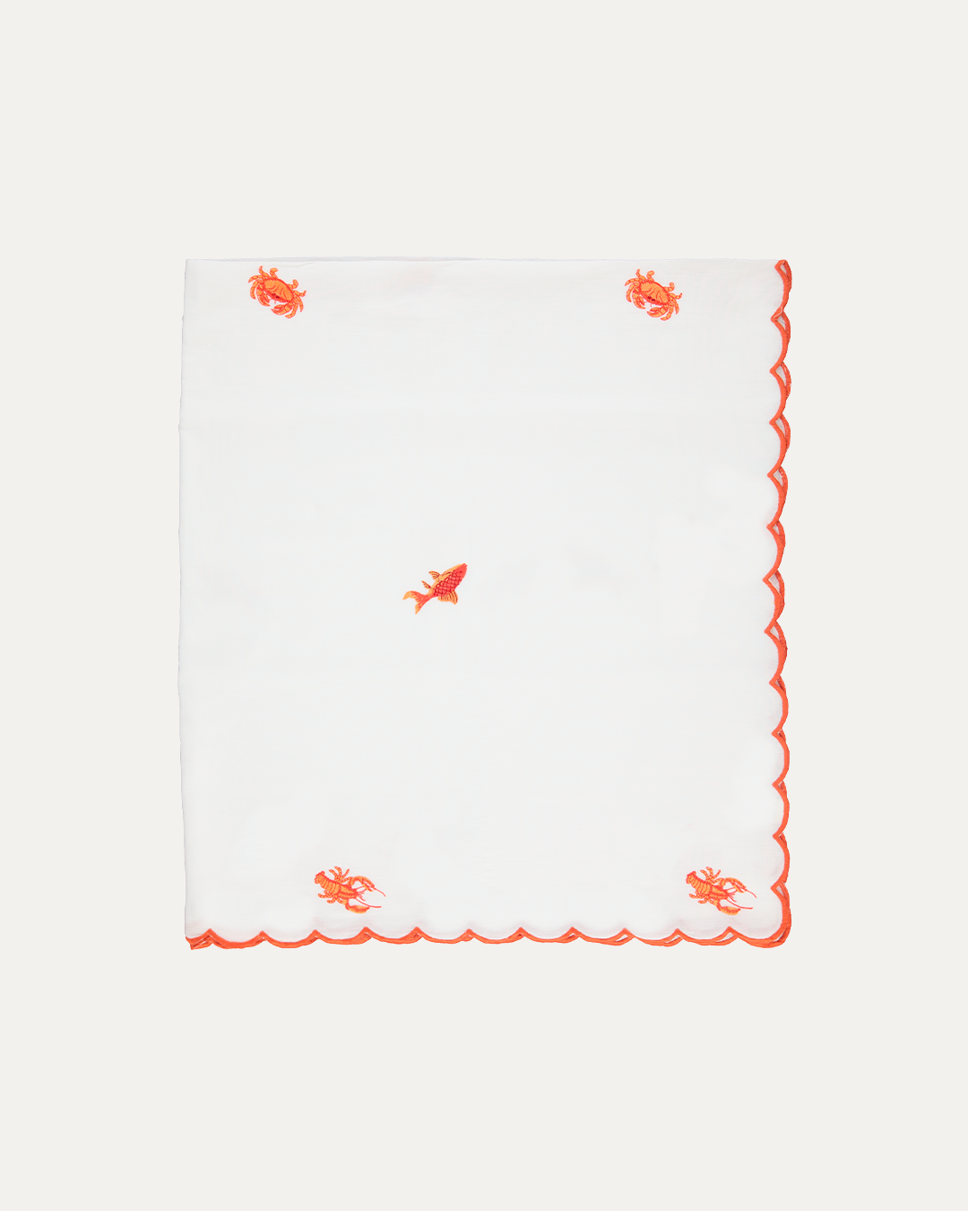 White Tablecloth Embroidered with Sea Motifs