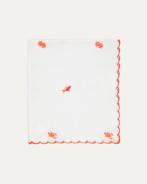 Toalha de Mesa Branca Bordada com Motivos de Mar