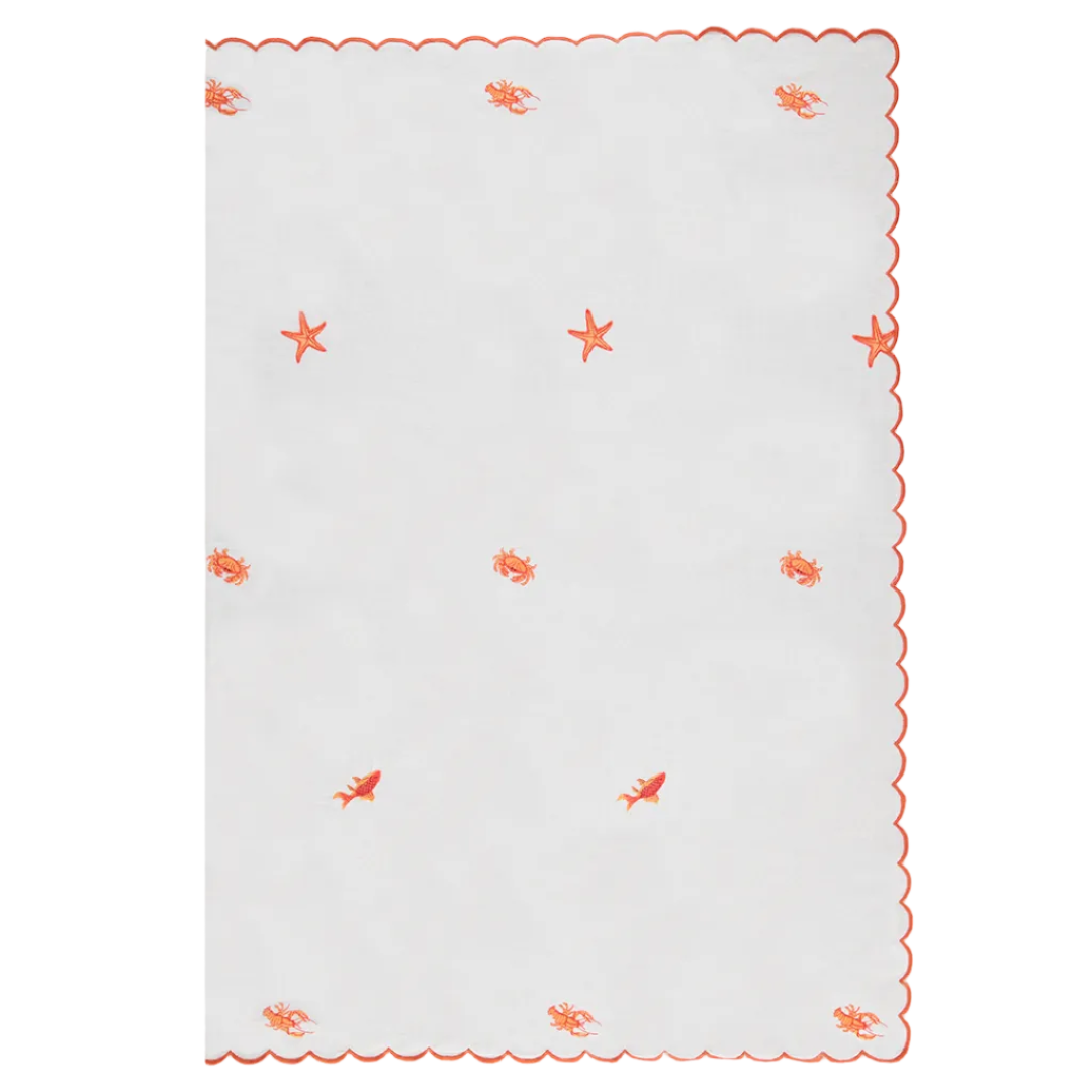 White Tablecloth Embroidered with Sea Motifs
