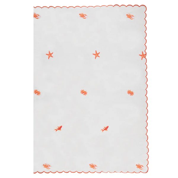 Toalha de Mesa Branca Bordada com Motivos de Mar