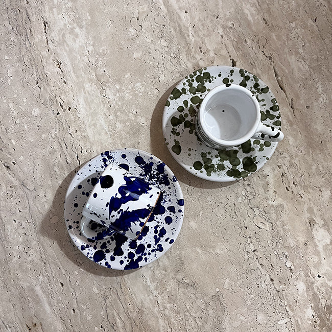 Coffee Cup And Saucer Dots Green