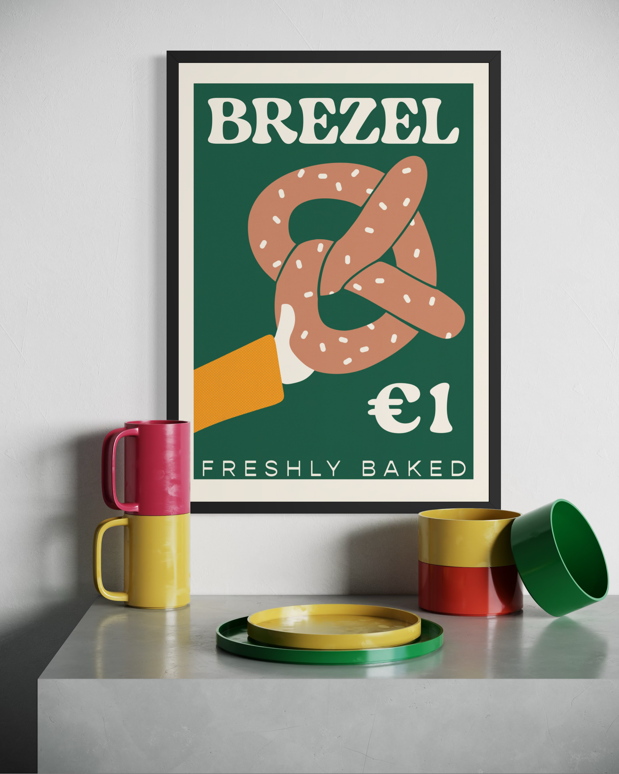 German travel print. Bakery kitchen wall art. Green kitchen print.