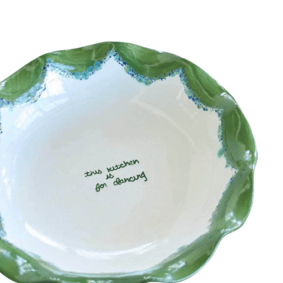 Hand-painted "this kitchen is for dancing" Scalloped Pasta Bowl