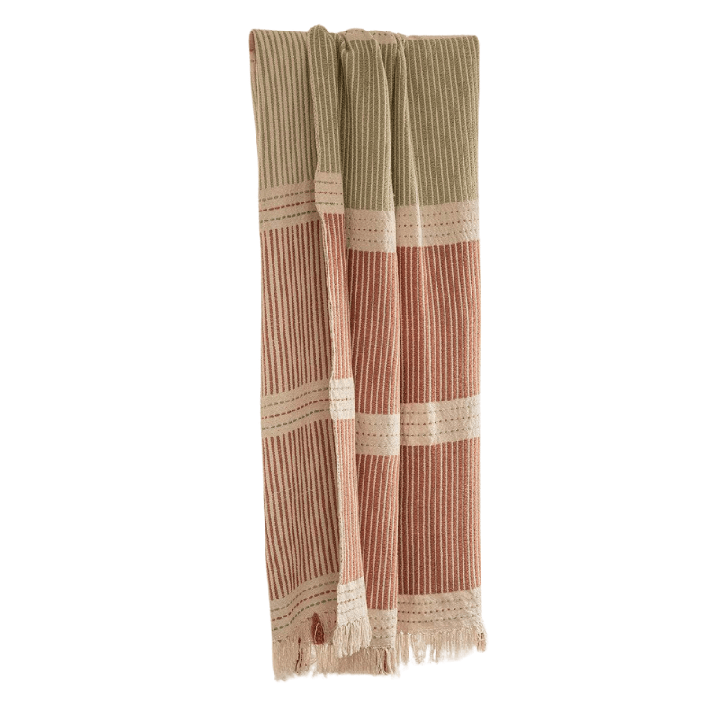 Organic Cotton Rusty Red & Feijoa Green Throw