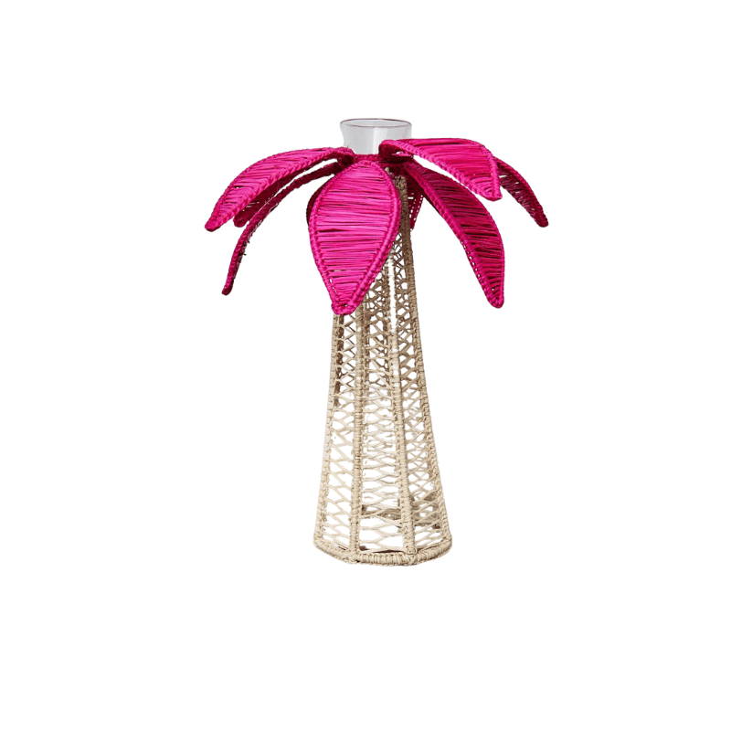 Large Fuschia Iraca Palm Tree Candleholder