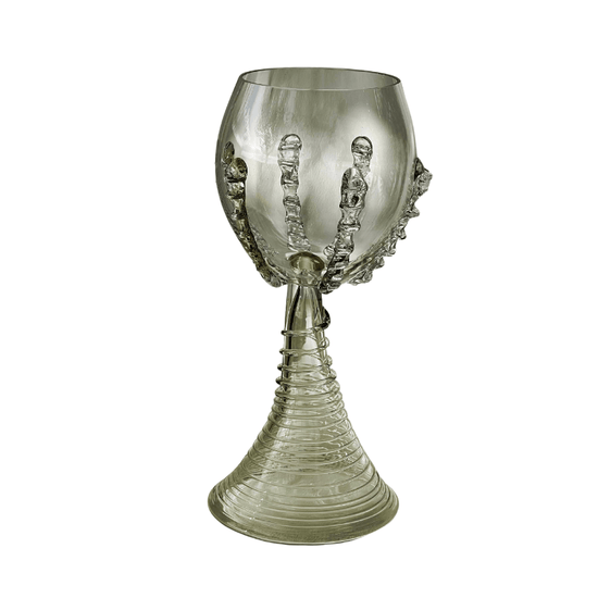 Load image into Gallery viewer, Tall Ribbed Green  Mouth Blown Wine Goblets - Set Of Two
