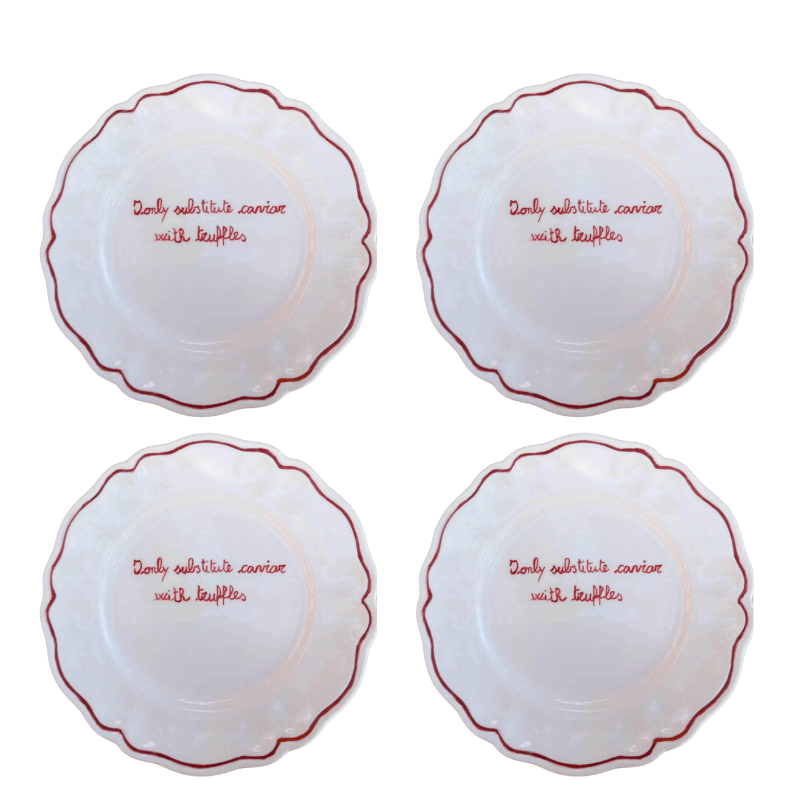 Sveva's Home Ceramic "I only substitute Caviar with Truffles" Scalloped Plate Set Of 4