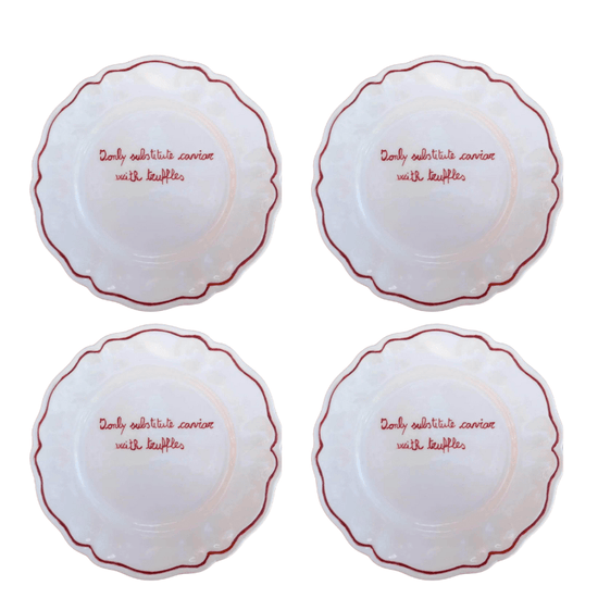 Sveva's Home Ceramic "I only substitute Caviar with Truffles" Scalloped Plate Set Of 4