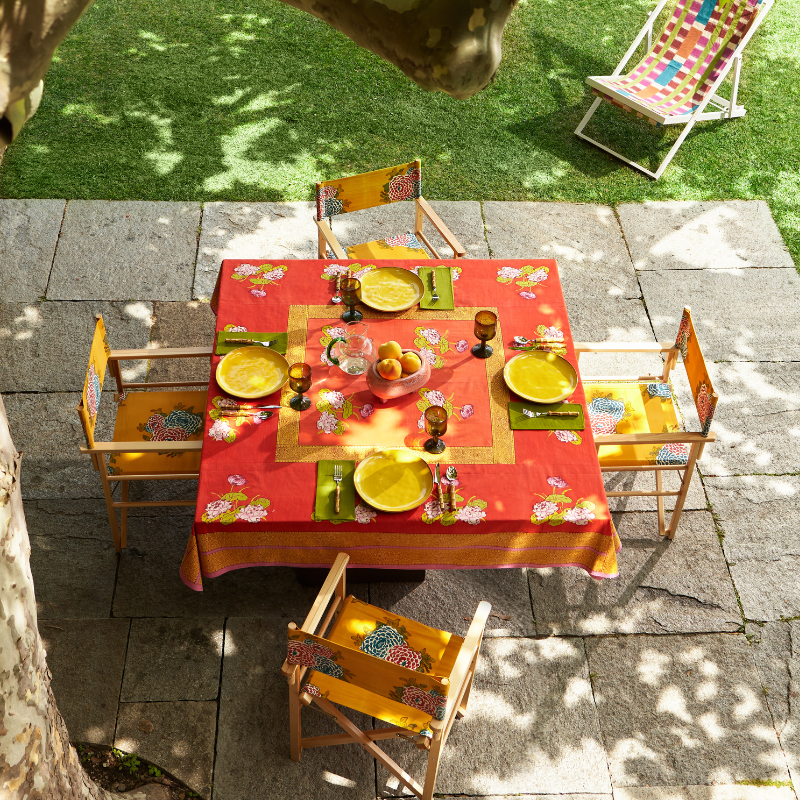 Cotton Tablecloth Tea Flower Red Orange