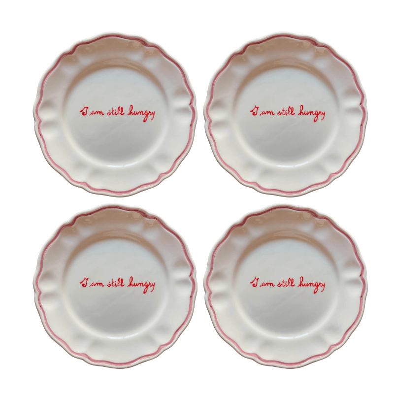 Sveva's Home Ceramic "I am still Hungry" Scalloped Plate Set Of 4