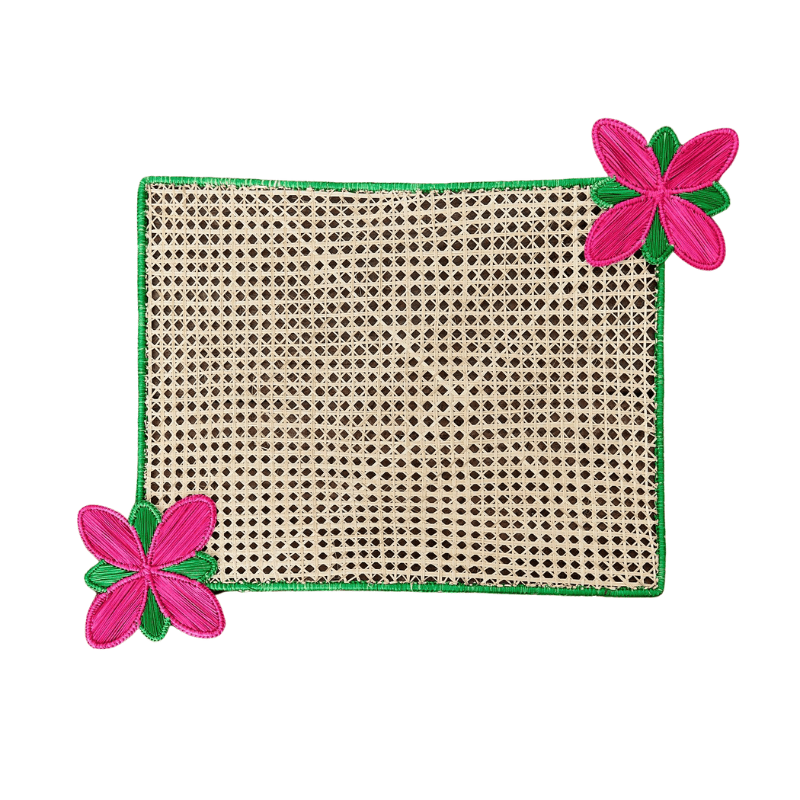 Pink Flowers Rectangular Iraca Placemat