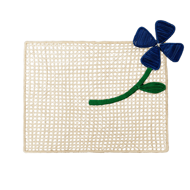 Blue Flower Rectangular Iraca Placemat