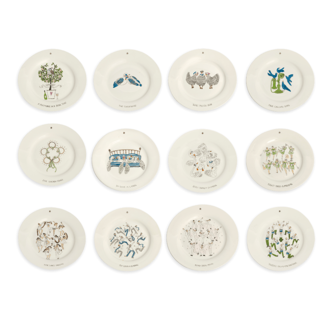 12 Days of Christmas Dessert Plates - Set of 12