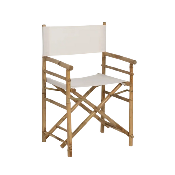 Douro White Fabric Director’s Folding Chair with Bamboo Arms