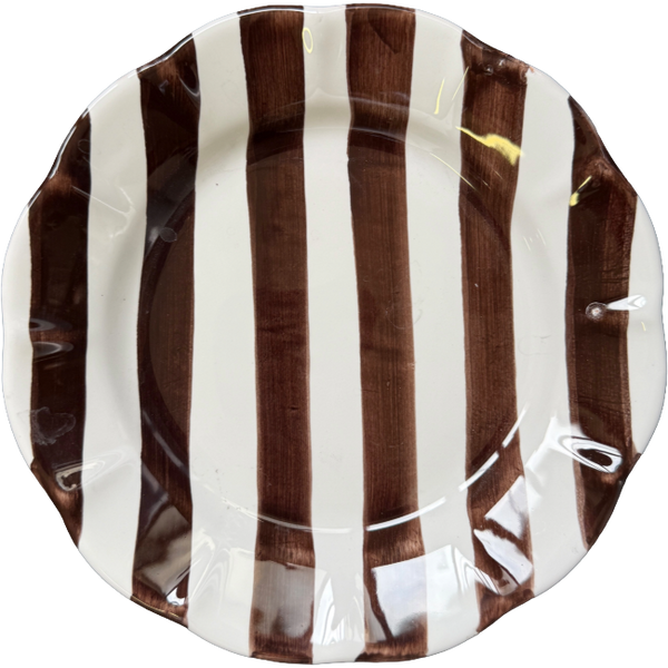 Chocolate Brown Striped Plate - 16 cm