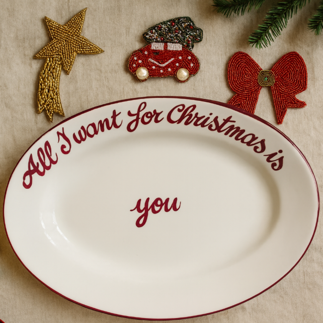 Oval Serving Platter 30 cm All I Want For Christmas – Italian Handcrafted Ceramic