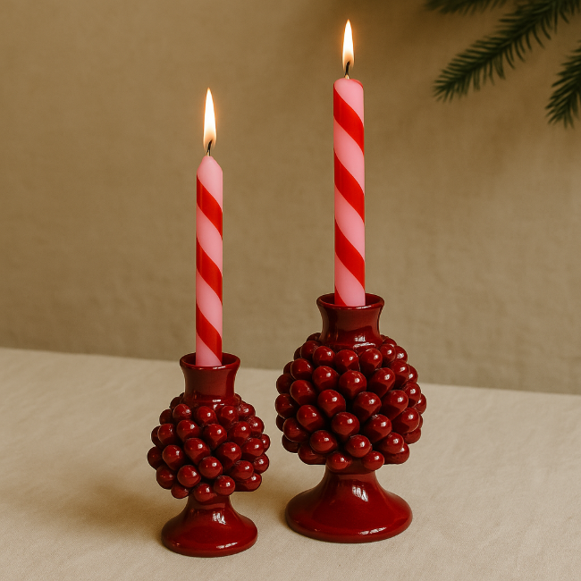 Pink & Red Striped Candles (Set of 2)