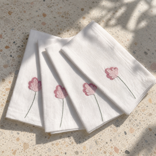 Set of 4 Rosa Floral Linen Napkins