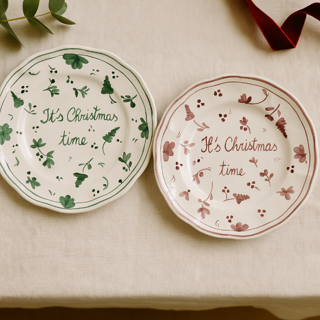 20cm Plate It's Christmas Time - Green