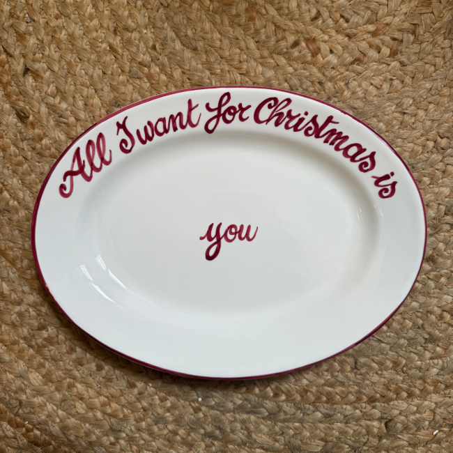 Oval Serving Platter 30 cm All I Want For Christmas – Italian Handcrafted Ceramic