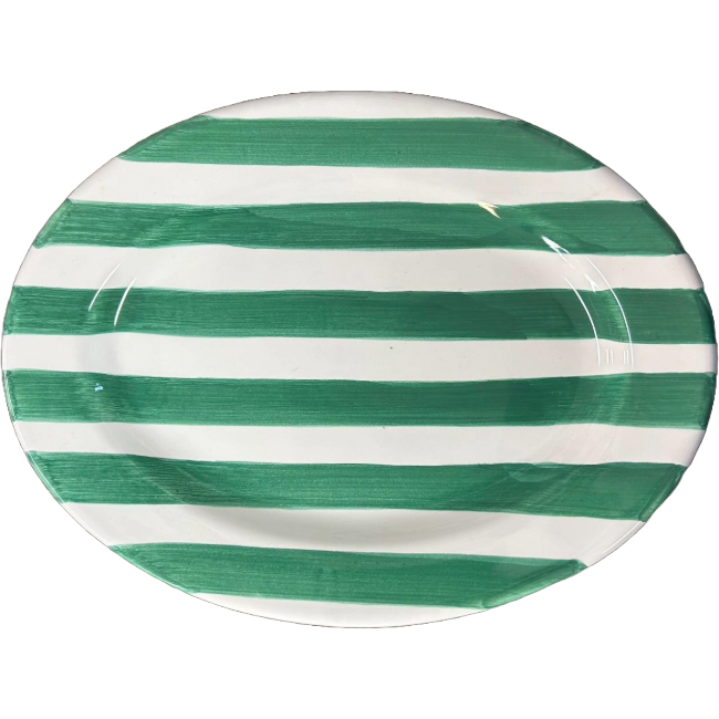 Light Green Striped Oval Platter 25cm
