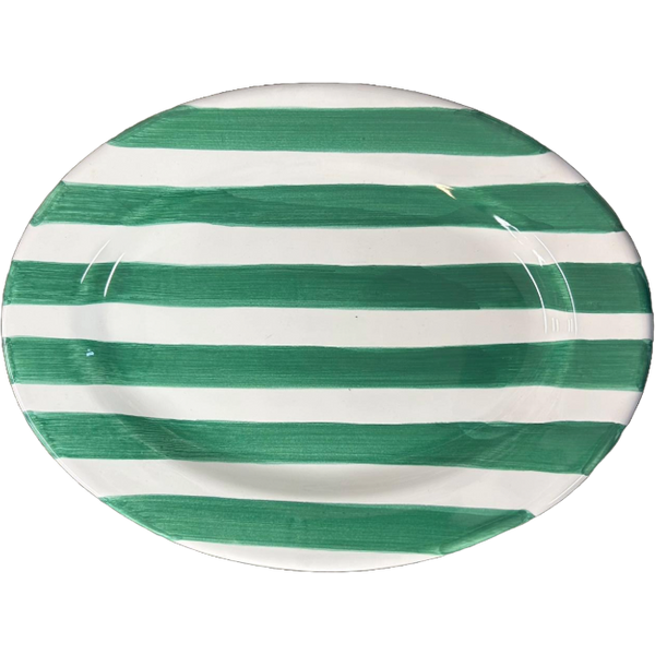 Light Green Striped Oval Platter 25cm