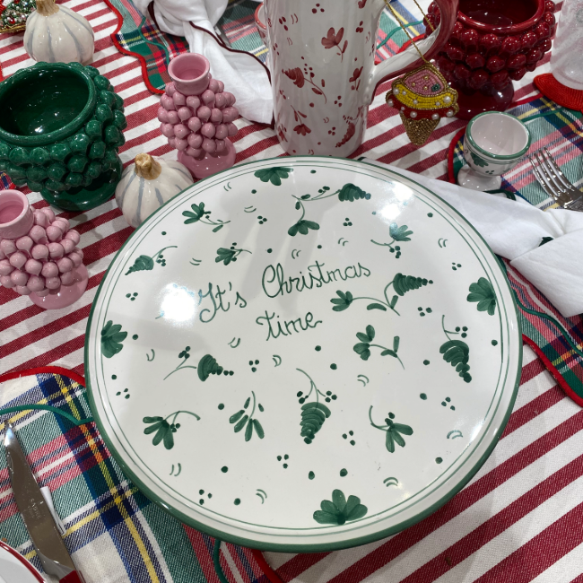 28cm Cake Stand It's Christmas Time - Green