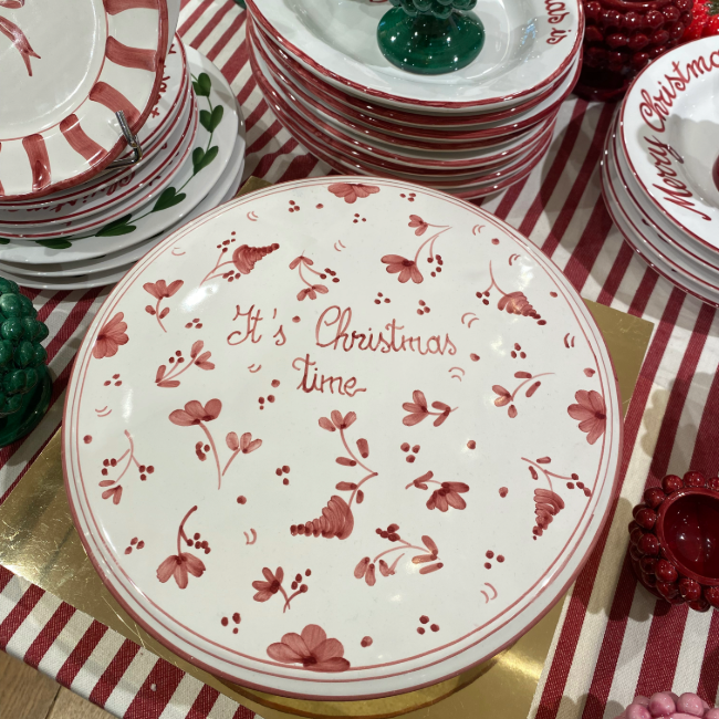 Pedestal Serving Plate 28 cm It'S Christmas Time - Burgundy