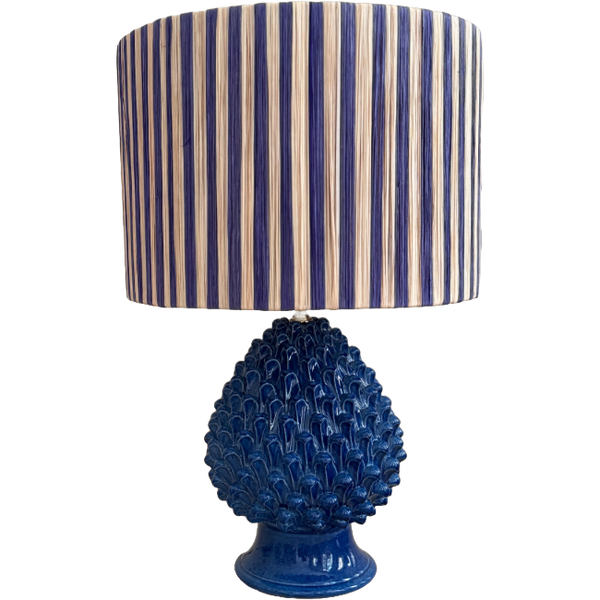 Blue Striped Lampshade in Raffia