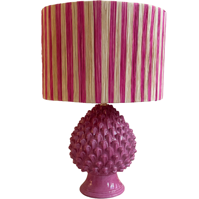 Pink Striped Raffia Lampshade