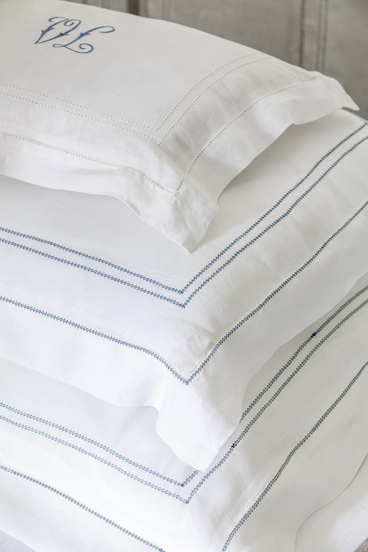 Boudoir Pillow with Hemstitch in Prussian Blue
