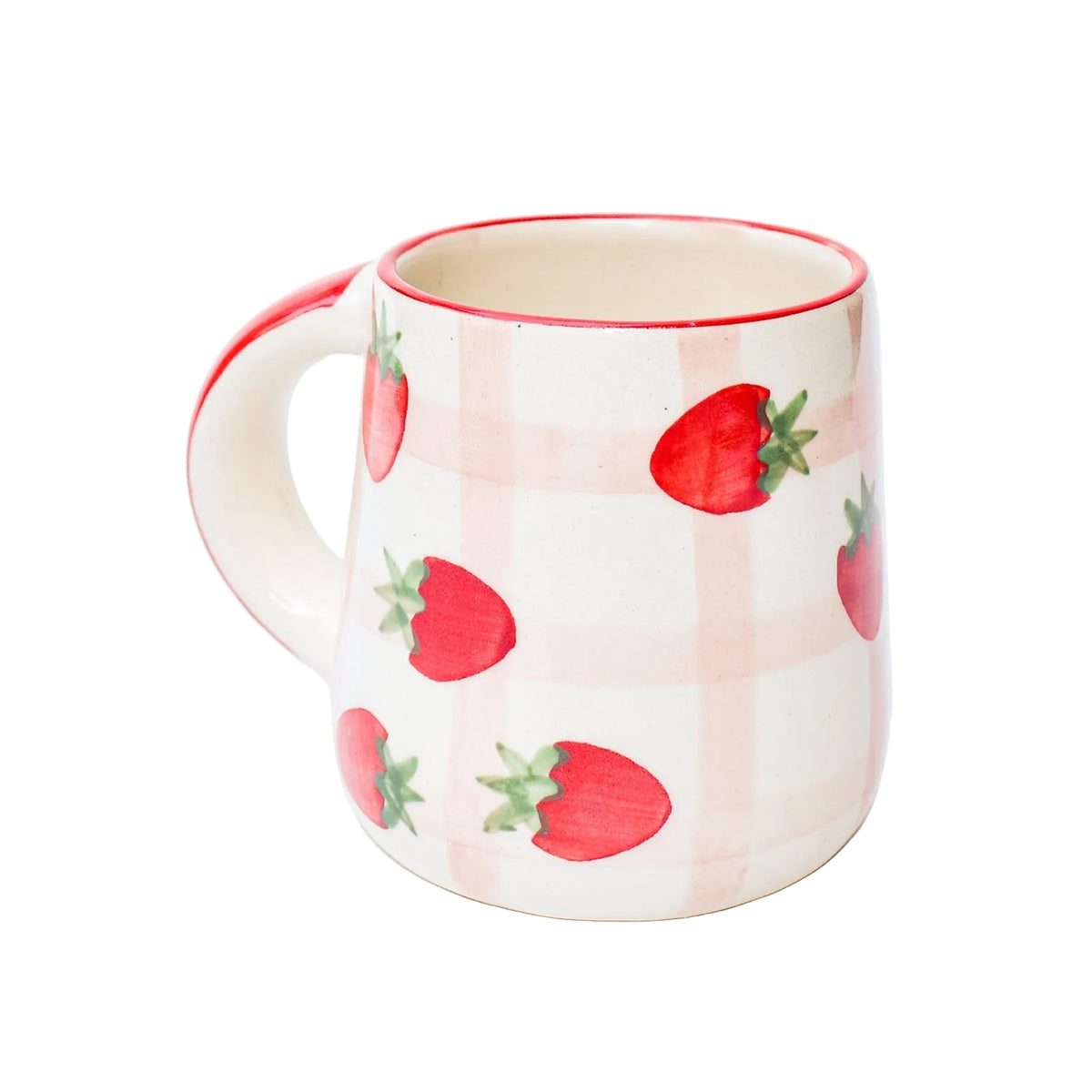 Strawberry Checkered Delight Ceramic Mug 3.5x3 Inches Set of 4 - Casa Amarosa