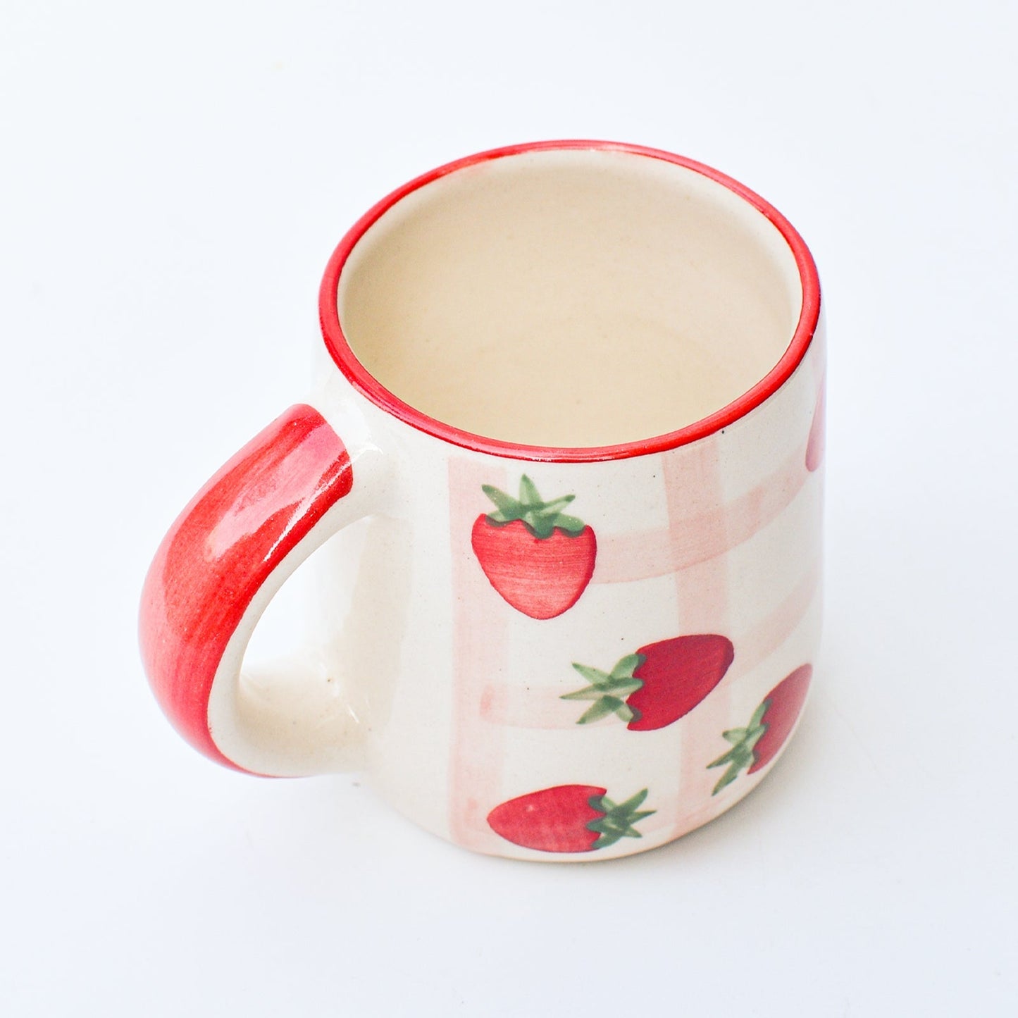 Strawberry Checkered Delight Ceramic Mug 3.5x3 Inches Set of 4 - Casa Amarosa
