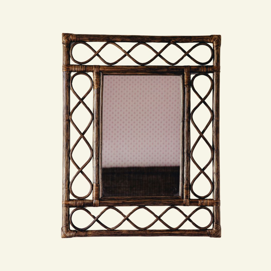 Retro Rattan Mirror, Teak