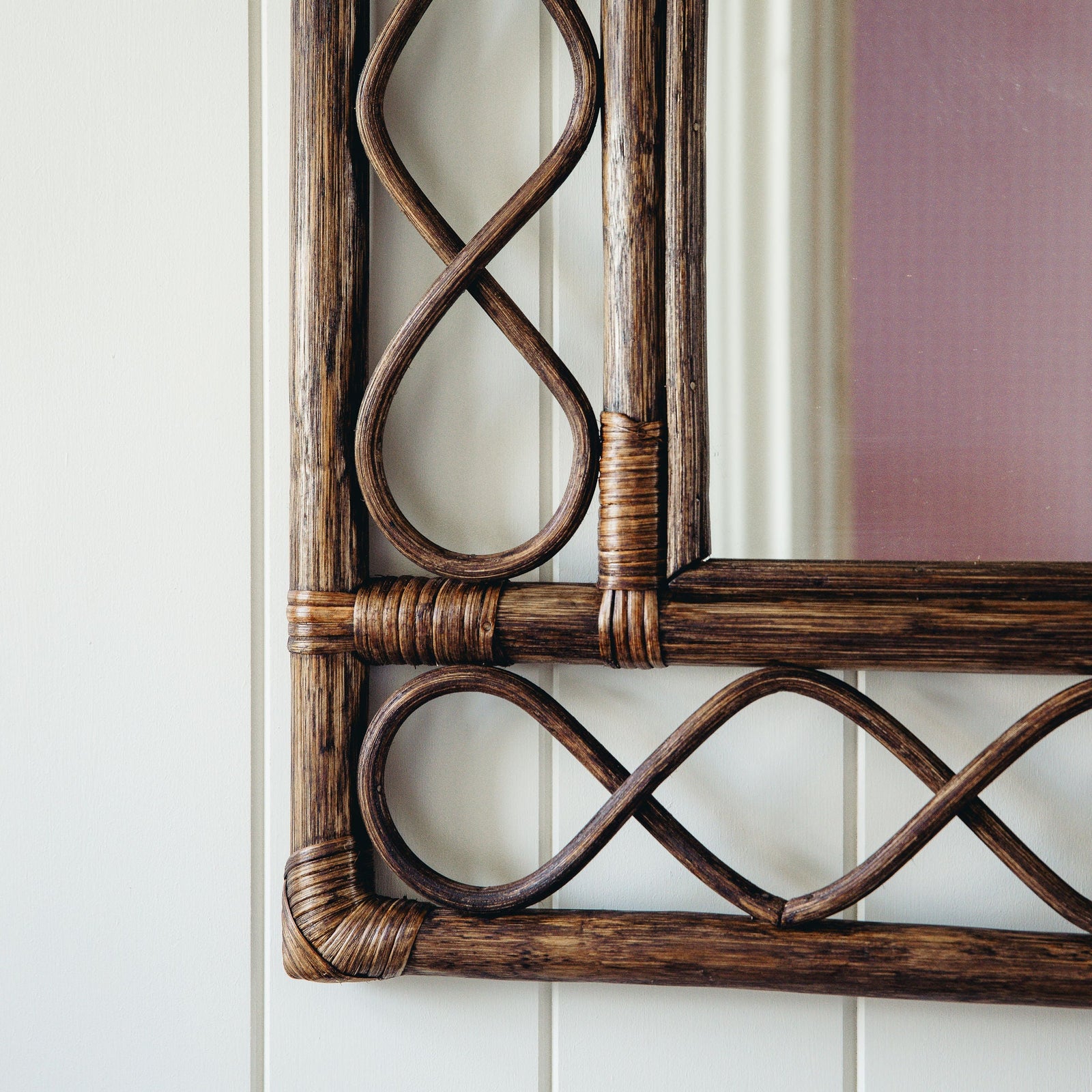 Retro Rattan Mirror, Teak