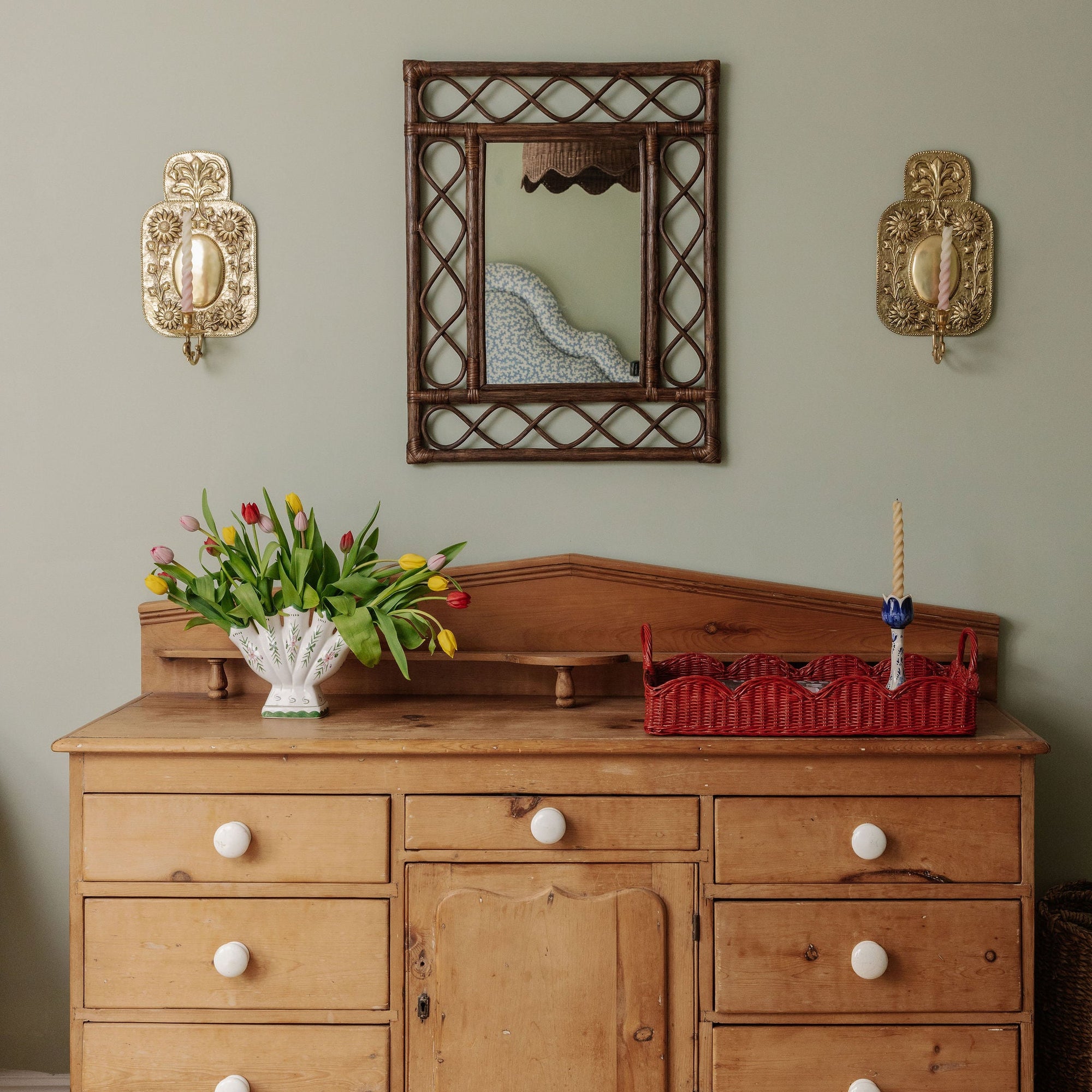 Retro Rattan Mirror, Teak