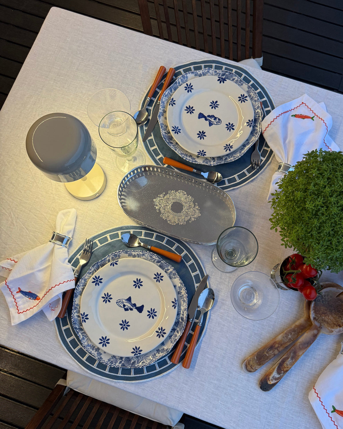 Placemat Marim, Blue with White